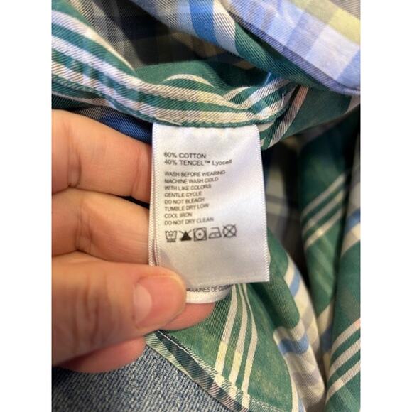 TOMMY BAHAMA Green Plaid Cotton Tencel Blend Button Up Acid Wash Men's XXXL 3XL - Picture 11 of 12